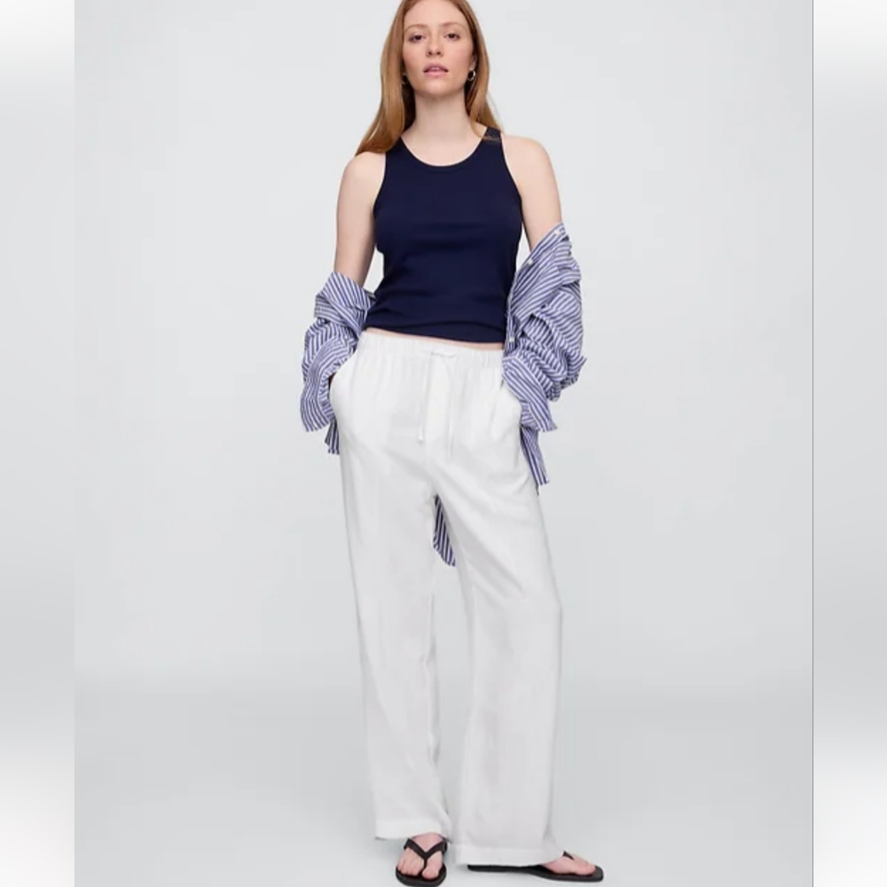 Mid Rise Line-blend Pull-on Wide-leg Pants